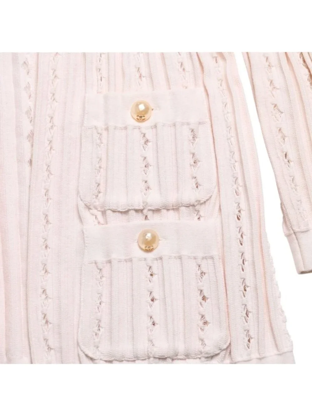 Chanel Cardigan Pearl Button CC Logo Cotton Rayon Polyester Pink